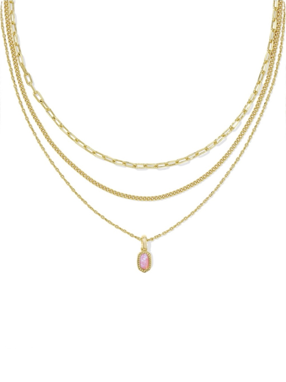 Kendra Scott Mini Elisa Gold Triple Strand Necklace In Carnation Lab Grown Opal